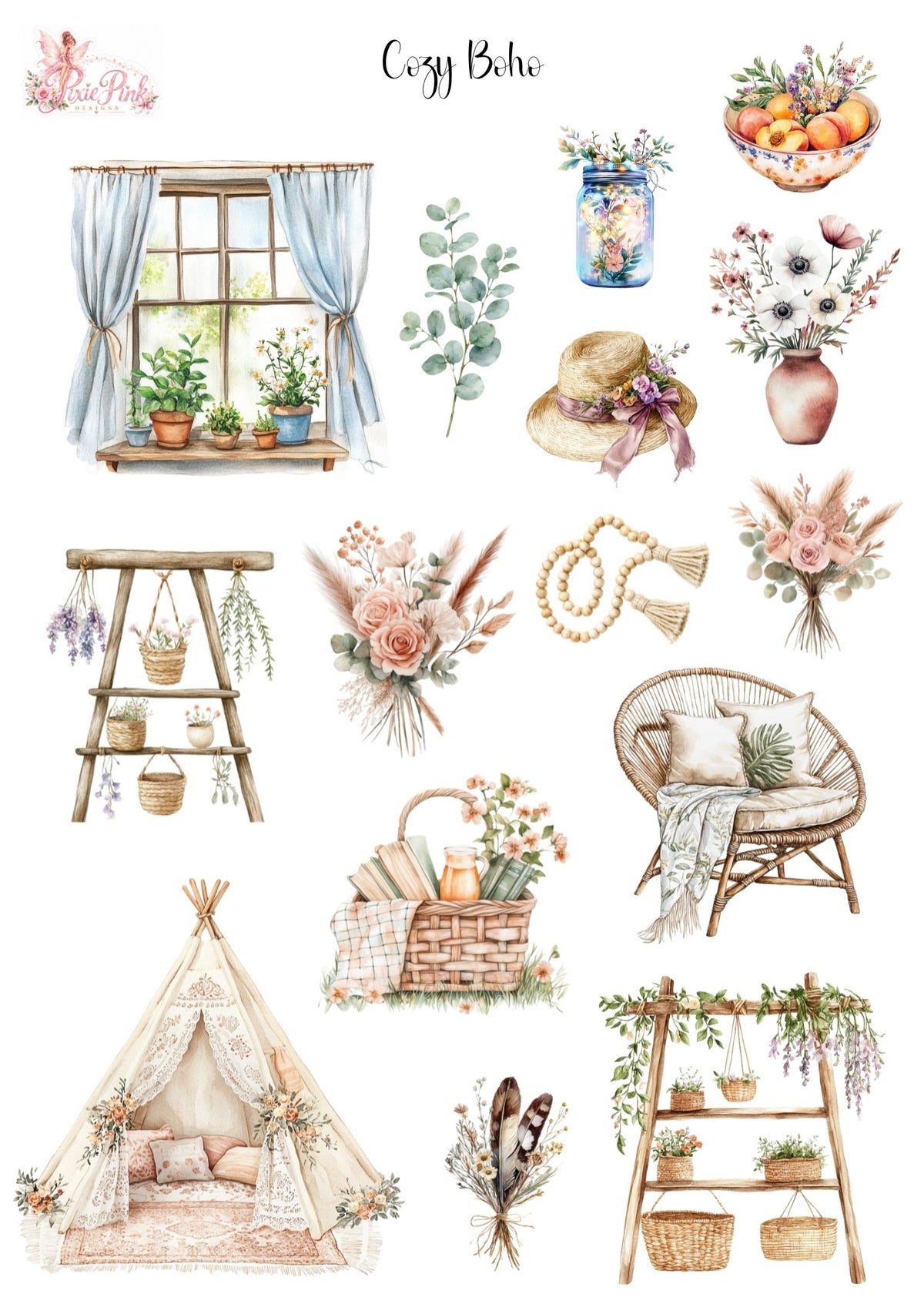 *PRINTABLE* Cozy Boho Sticker Sheet