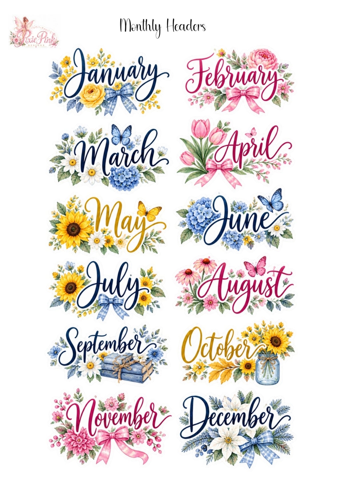 *PRINTABLE* Monthly Headers Sticker Sheet