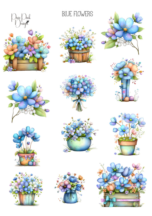 *TANGIBLE* Blue Flowers Sticker Sheet