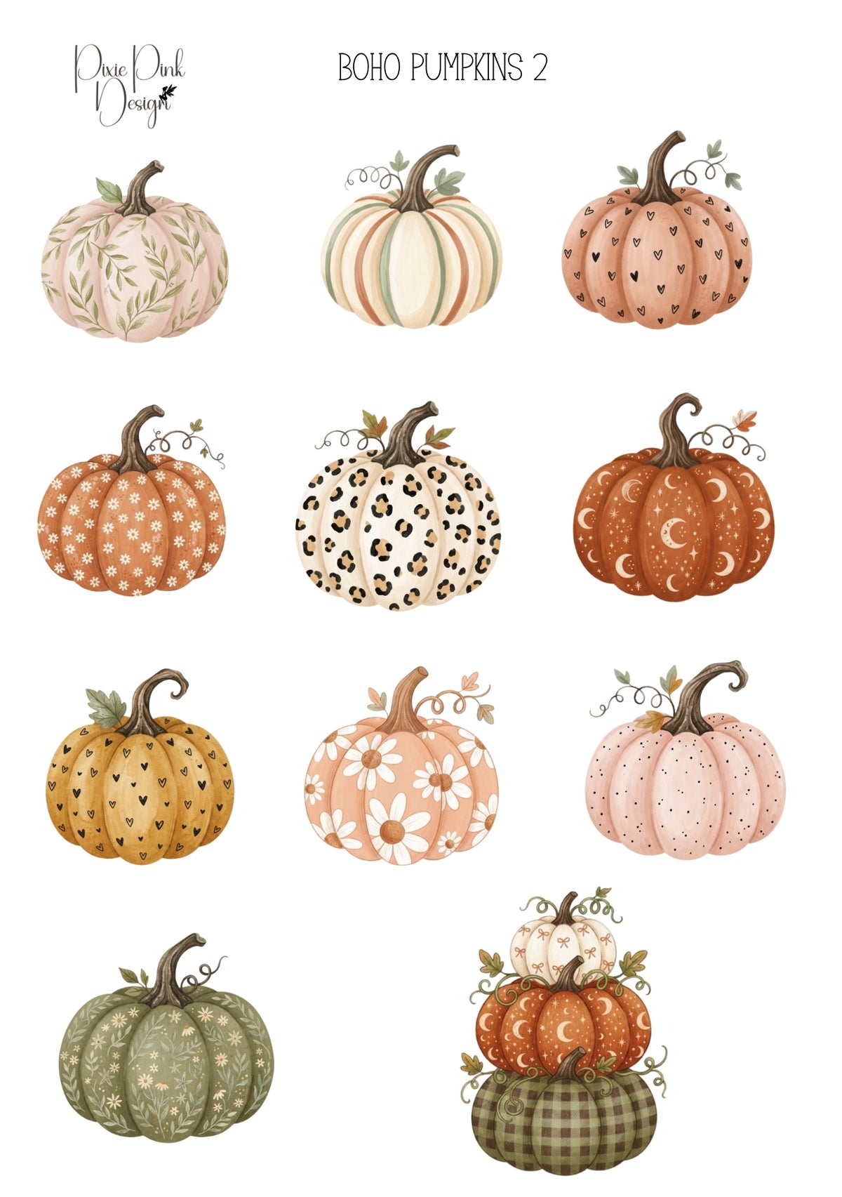 *PRINTABLE* Boho Pumpkins 2 Sticker Sheet – Pixie Pink Designs