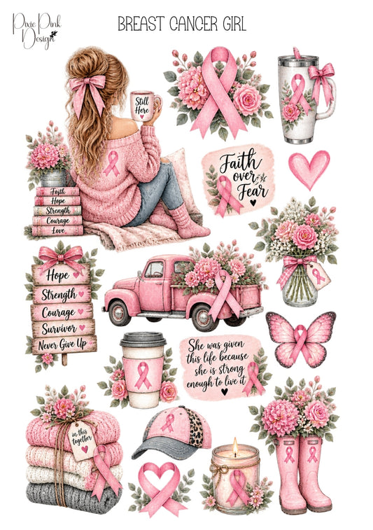 *TANGIBLE* Breast Cancer Girl Sticker Shee