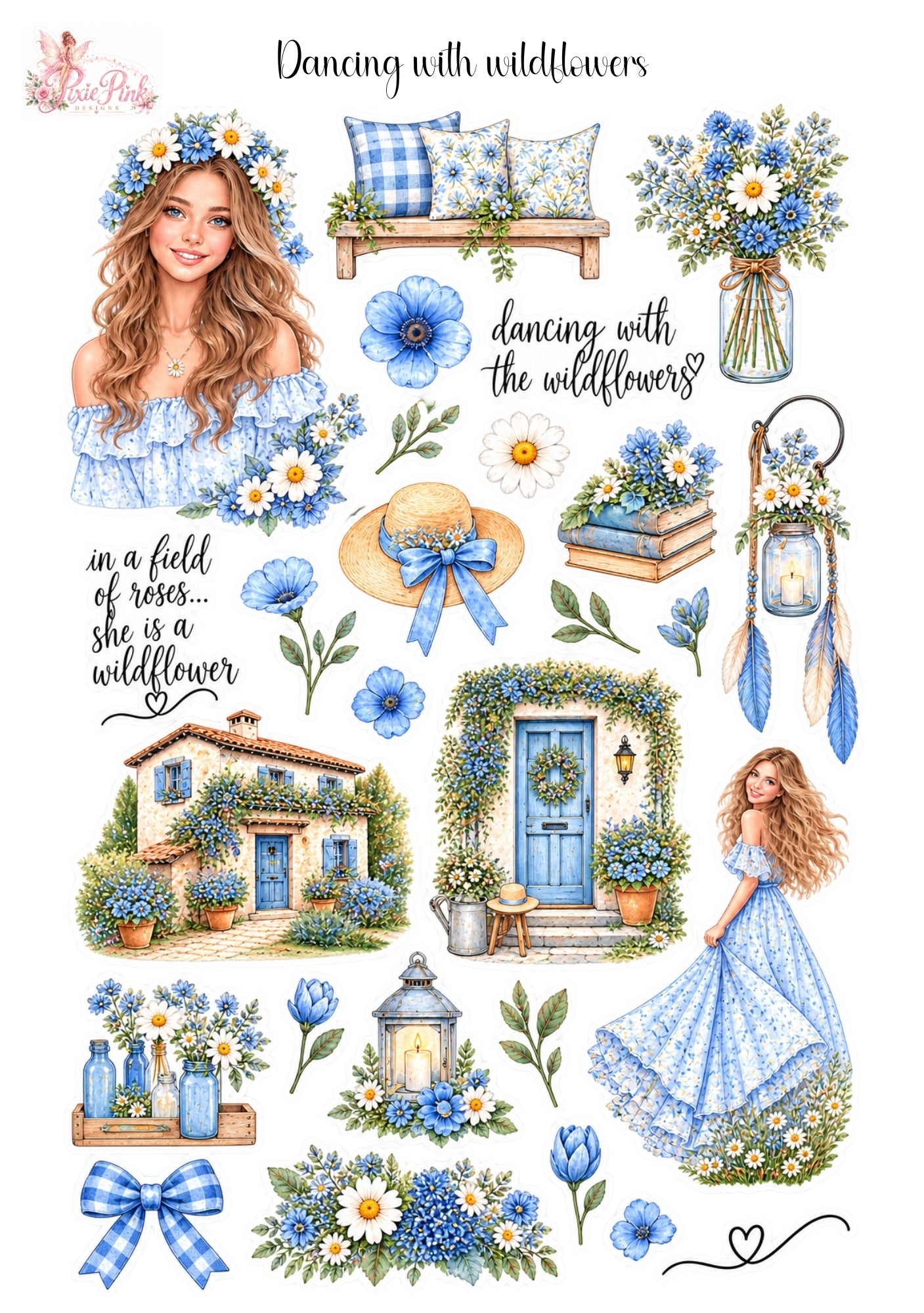 *PRINTABLE* Dancing with Wildflowers Sticker Sheet – Pixie Pink Designs