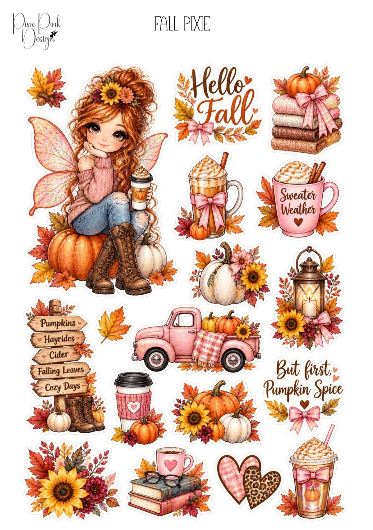 *PRINTABLE* Fall Pixie Sticker Sheet – Pixie Pink Designs