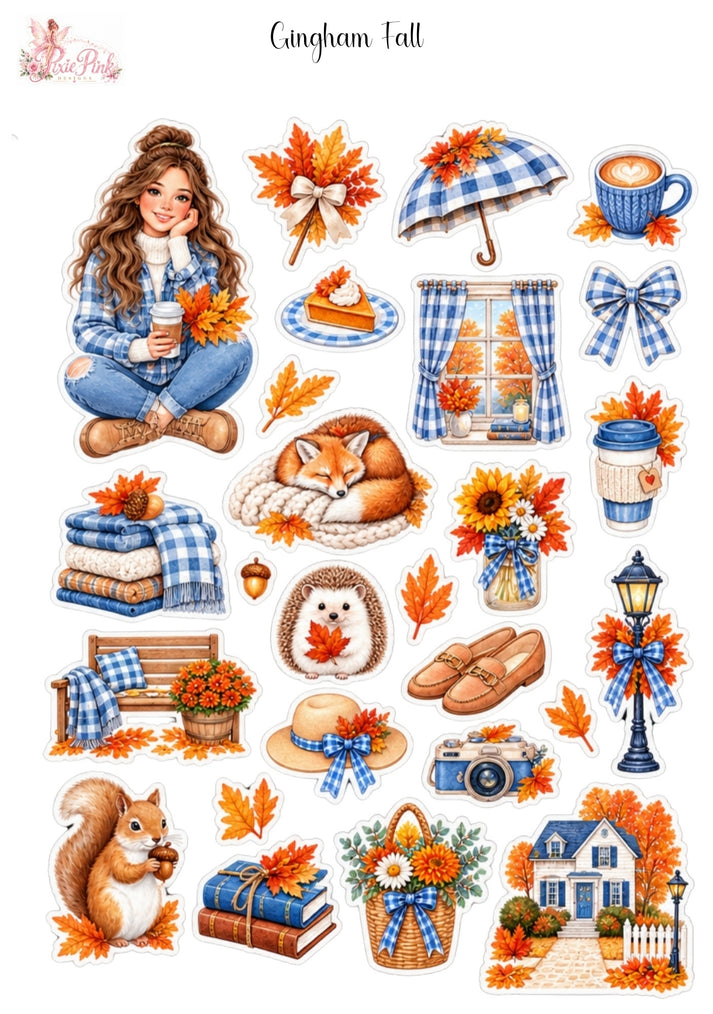 *PRINTABLE* Gingham Fall Sticker Sheet – Pixie Pink Designs