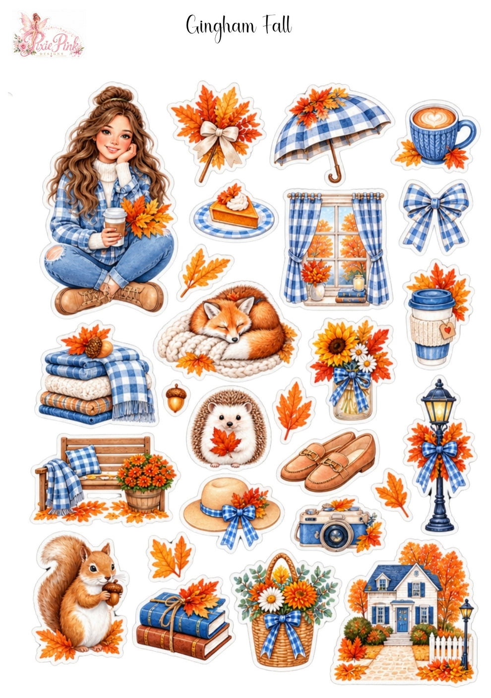 *PRINTABLE* Gingham Fall Sticker Sheet – Pixie Pink Designs