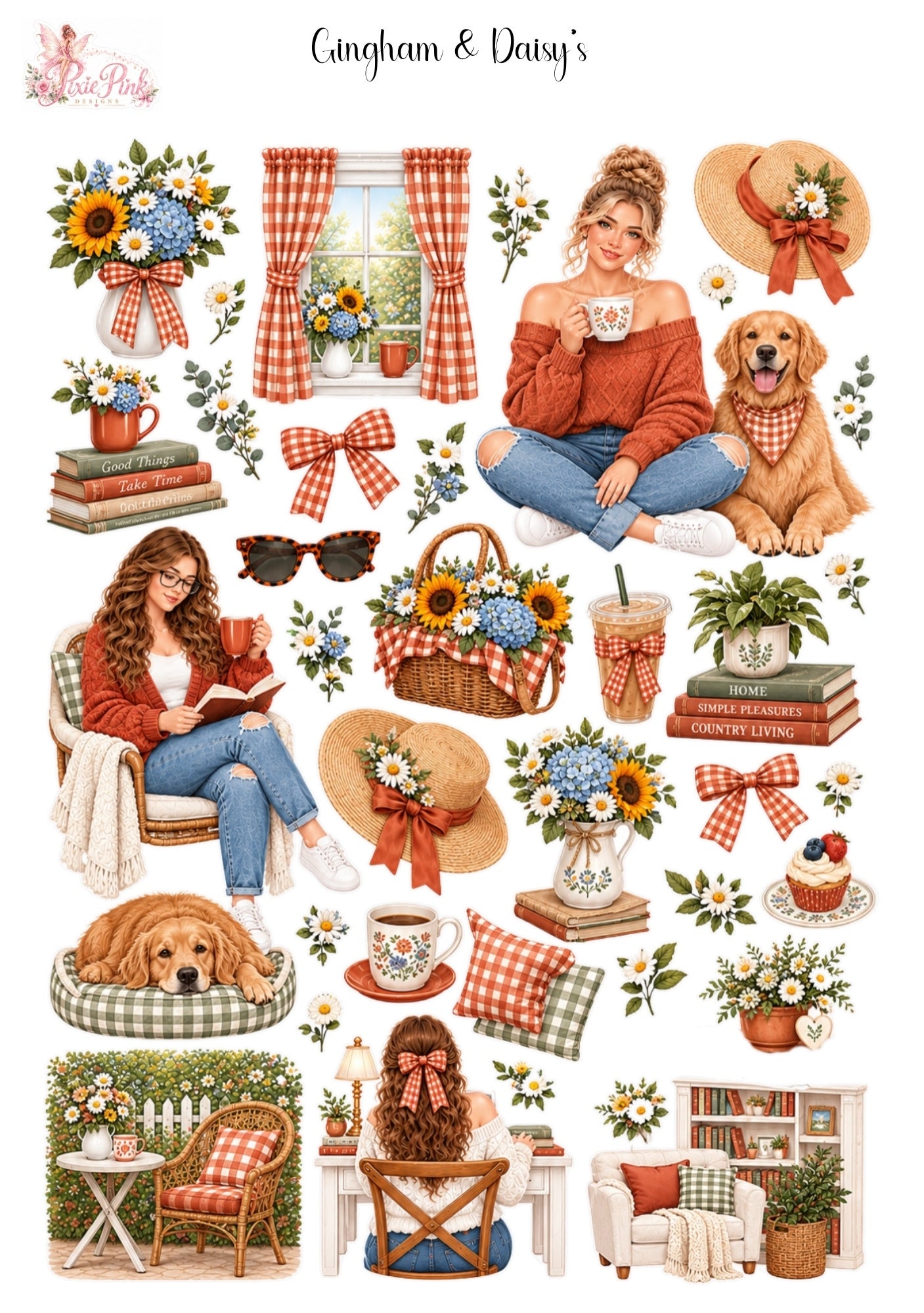 *PRINTABLE* Gingham & Daisy's Sticker Sheet – Pixie Pink Designs