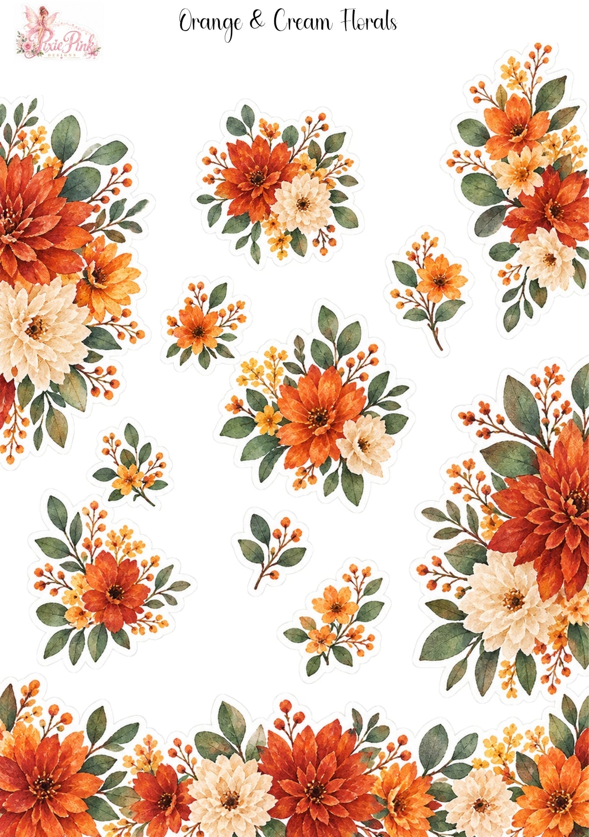 *PRINTABLE* Orange & Cream Florals Sticker Sheet