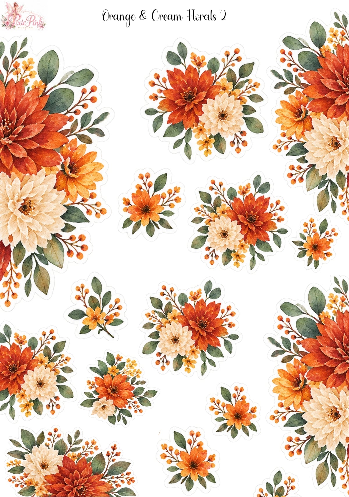 *PRINTABLE* Orange & Cream Florals 2 Sticker Sheet