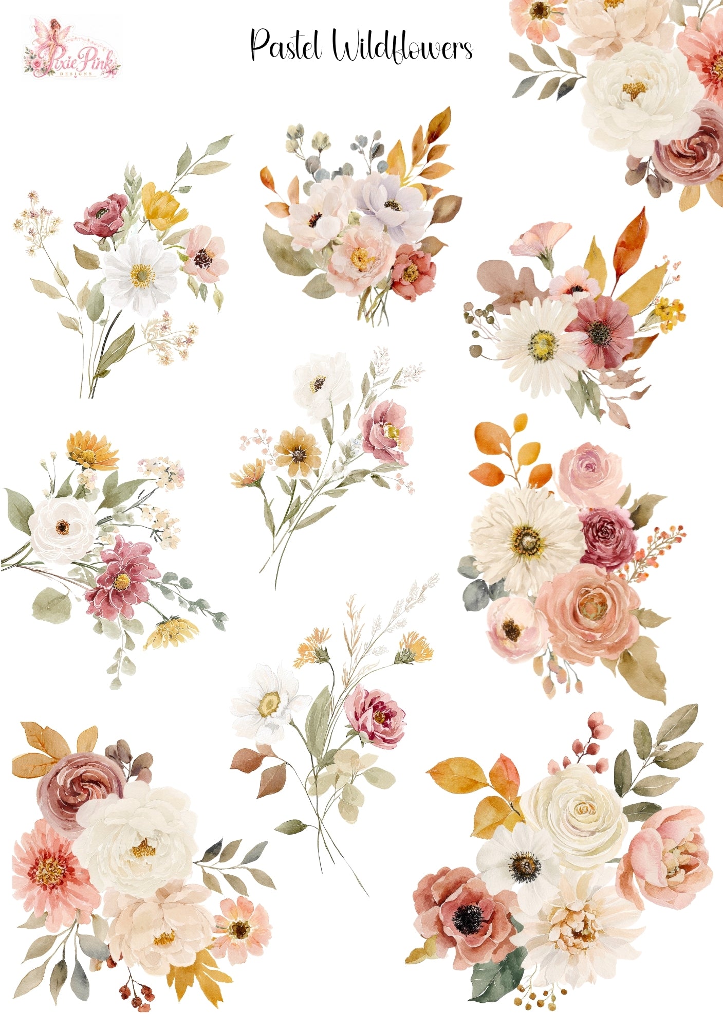 *PRINTABLE* Pastel wildflowers Sticker Sheet – Pixie Pink Designs