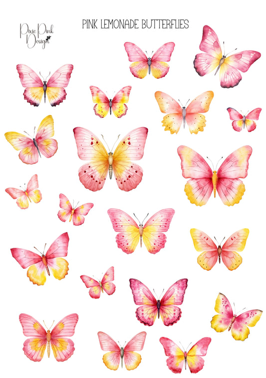 *TANGIBLE* Pink Lemonade Butterflies Sticker Sheet