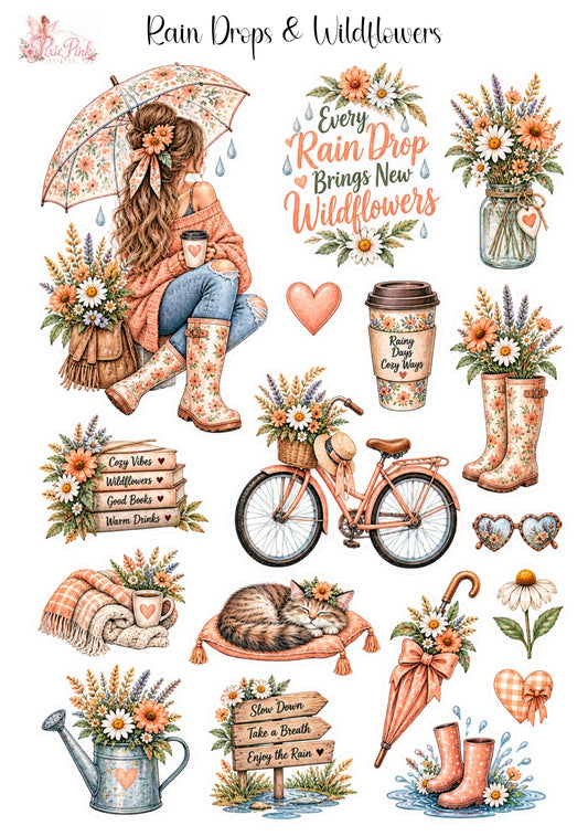 *TANGIBLE* Rain Drops & Wildflowers Sticker Sheet