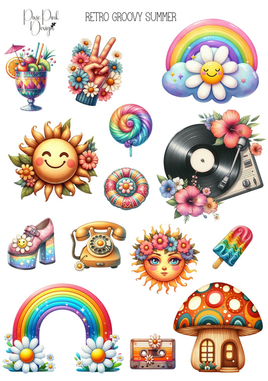 *TANGIBLE* Retro Groovy Summer Sticker Sheet