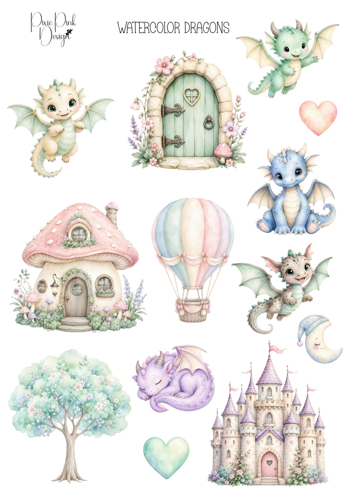 *TANGIBLE* Watercolor Dragons Sticker Sheet