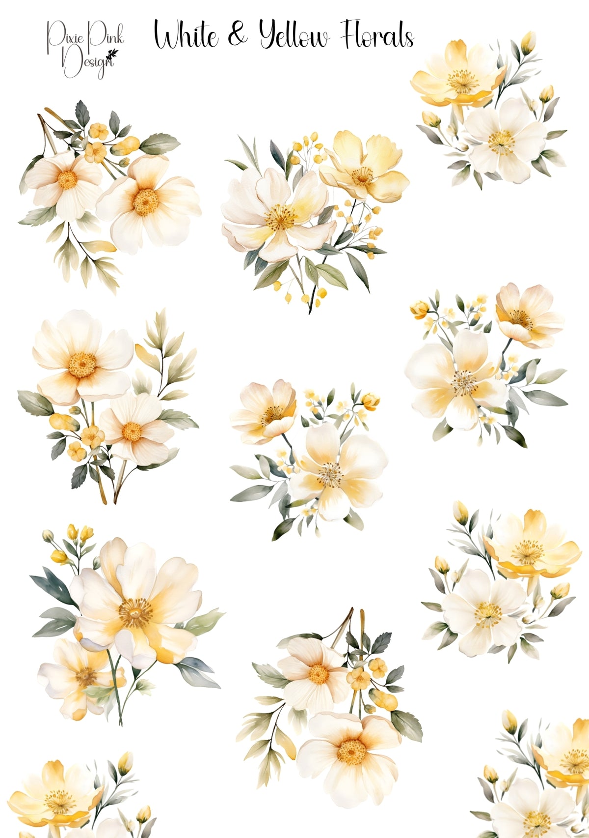 *TANGIBLE* White & Yellow Florals Sticker Sheet