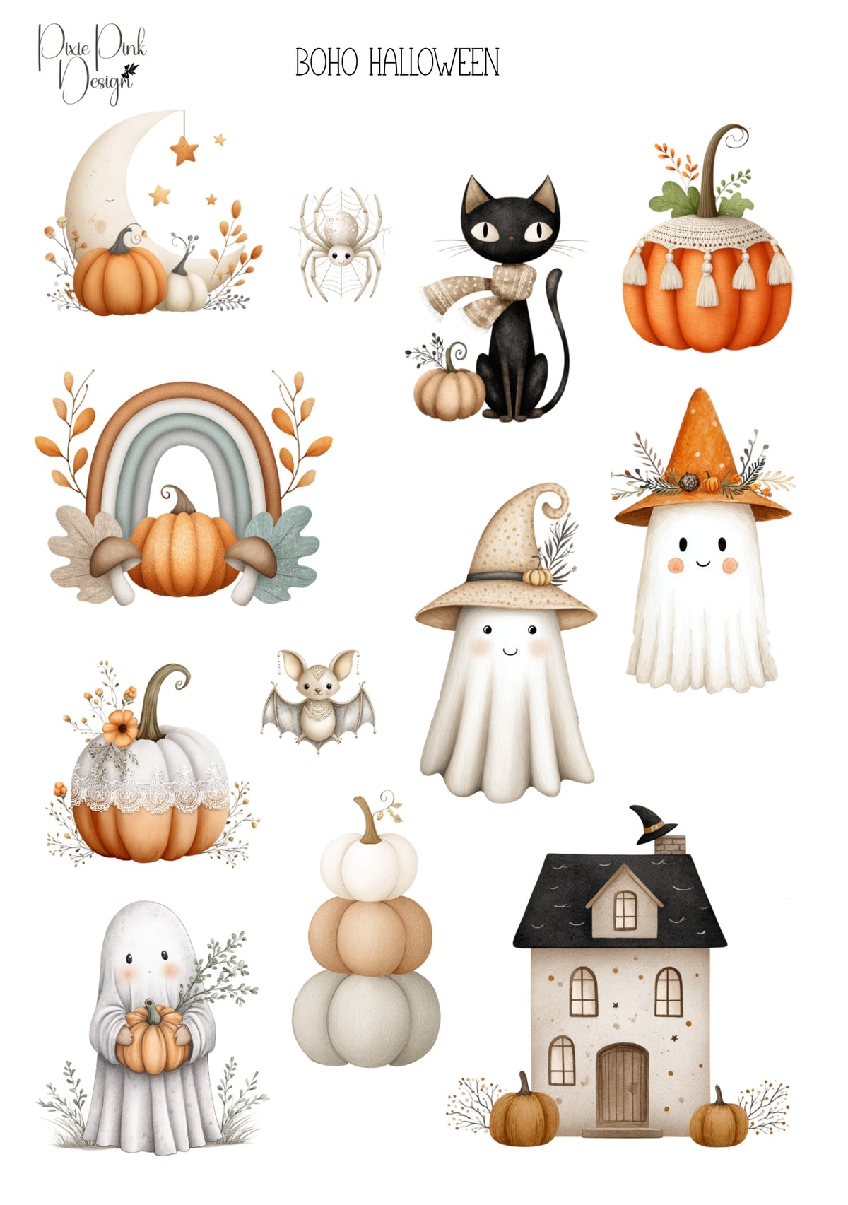 *PRINTABLE* Boho Halloween Sticker Sheet – Pixie Pink Designs