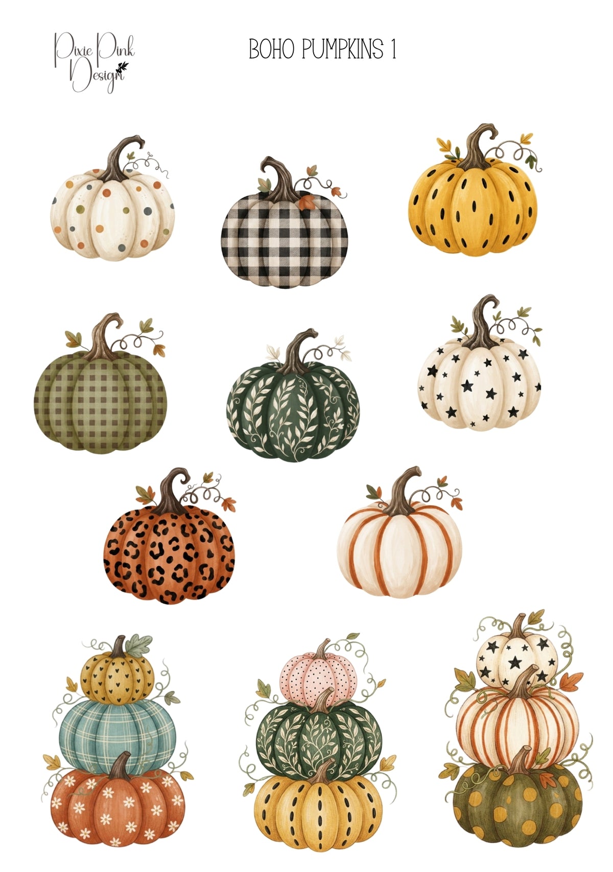 *PRINTABLE* Boho Pumpkins 1 Sticker Sheet – Pixie Pink Designs