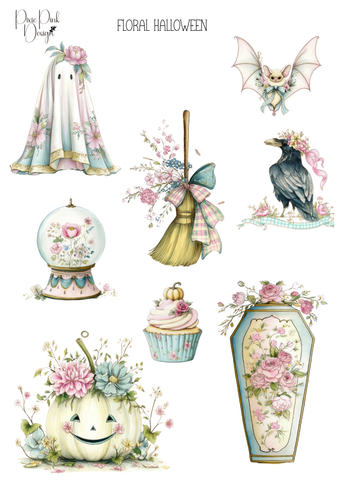 *PRINTABLE* Floral Halloween Sticker Sheet – Pixie Pink Designs