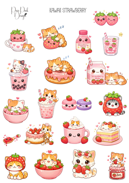 *TANGIBLE* Kawaii Strawberry Sticker Sheet