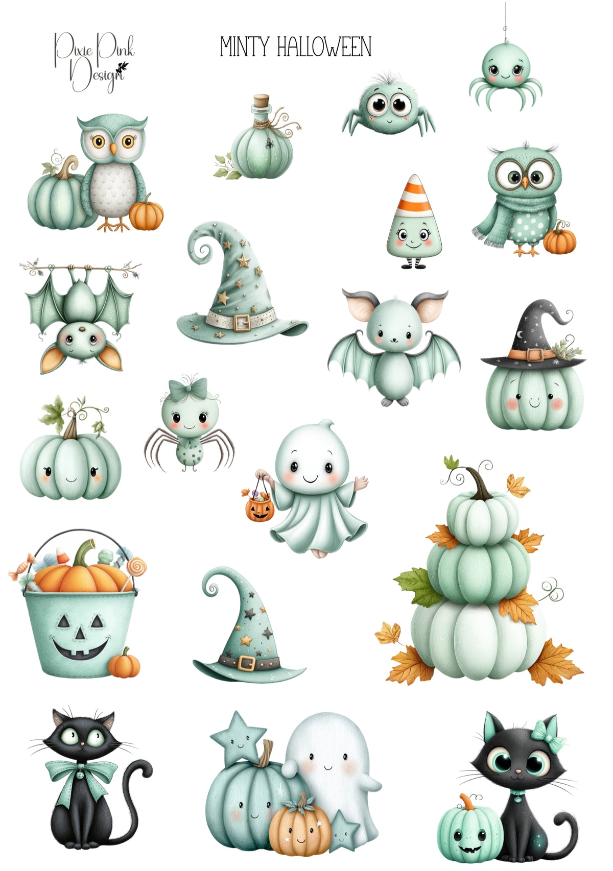 *PRINTABLE* Minty Halloween Sticker Sheet – Pixie Pink Designs
