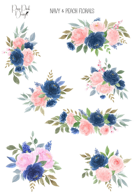 *TANGIBLE* Navy & Peach Florals Sticker Sheet