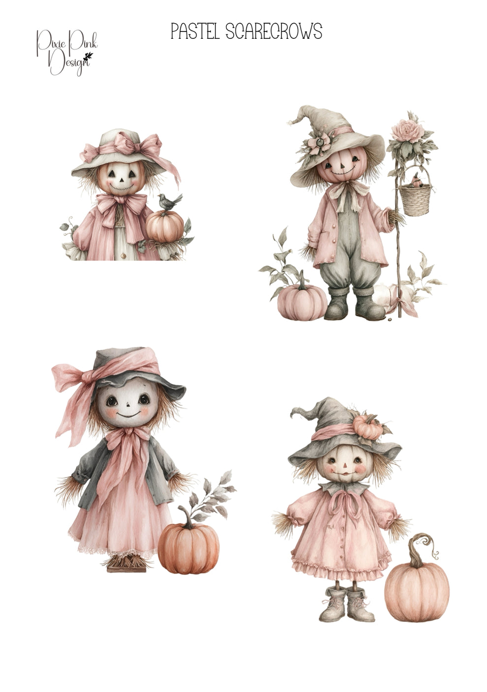 *PRINTABLE* Pastel Scarecrows Sticker Sheet – Pixie Pink Designs