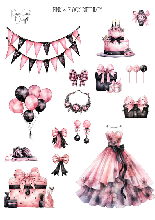 *TANGIBLE* Pink & Black Birthday Sticker Sheet