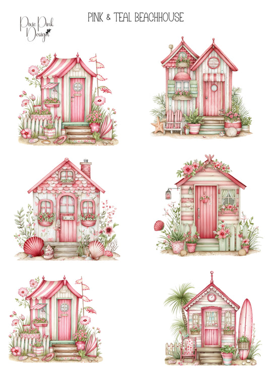 *TANGIBLE* Pink & teal Beachouse Sticker Sheet