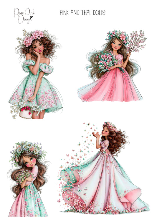 *TANGIBLE* Pink & Teal Dolls Sticker Sheet