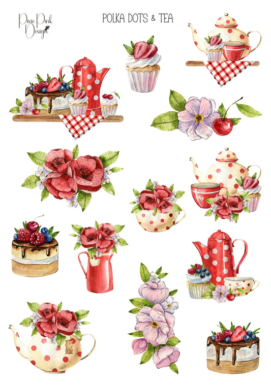 *TANGIBLE* Polka Dots & Tea Sticker Sheet