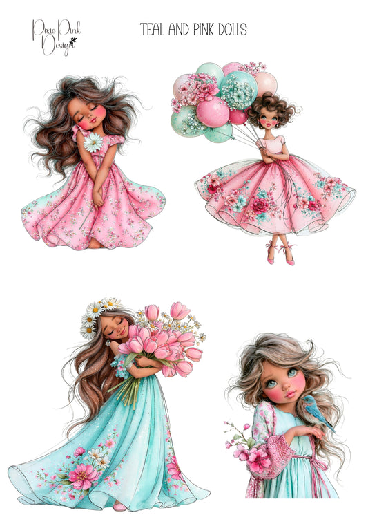 *TANGIBLE* Teal & Pink Dolls Sticker Sheet