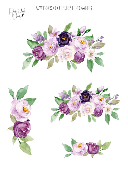 *TANGIBLE* Watercolor Purple Flowers Sticker Sheet